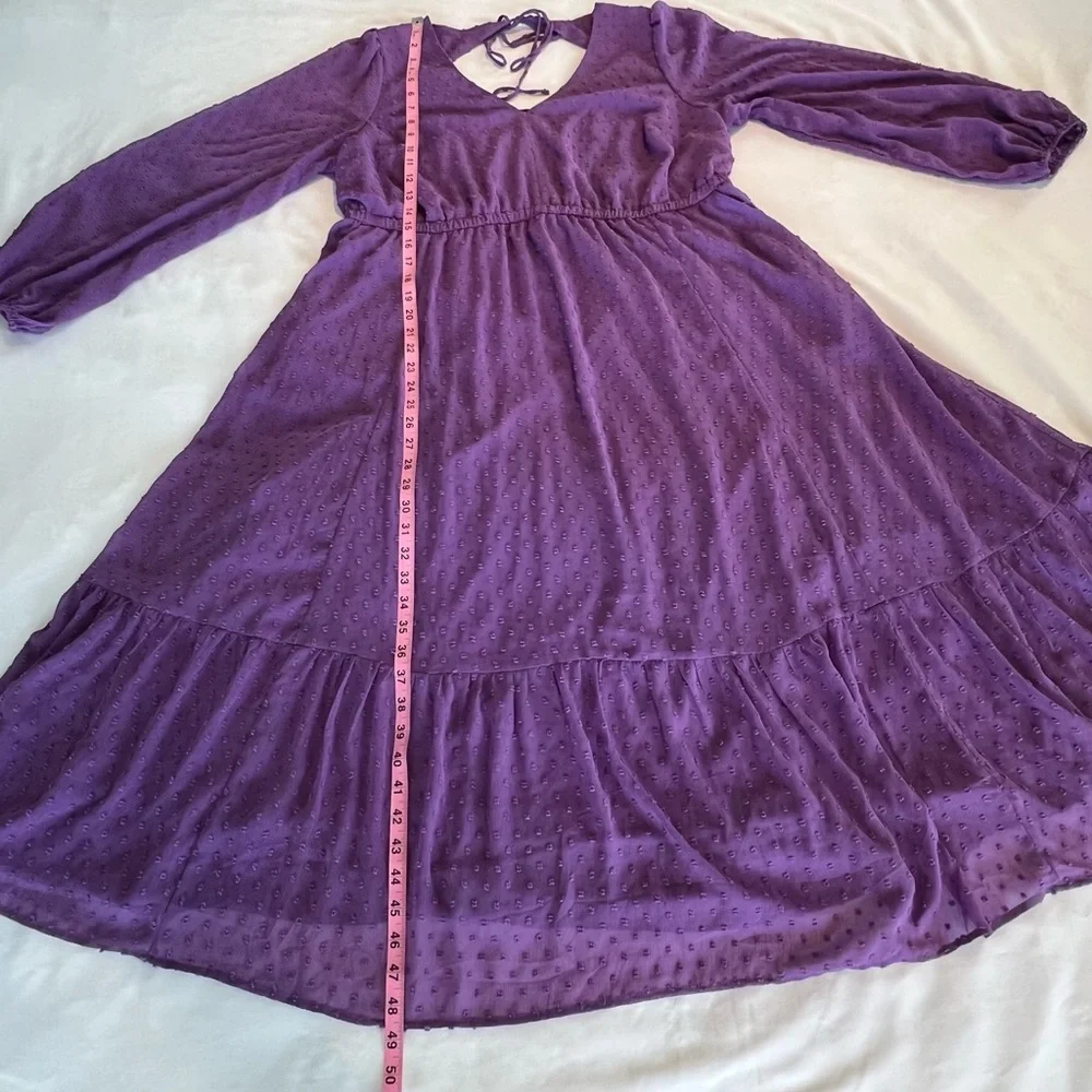 Torrid Purple Tea Length Clip Dot Open Back A-Line Dress Size 1 - Picture 15 of 17